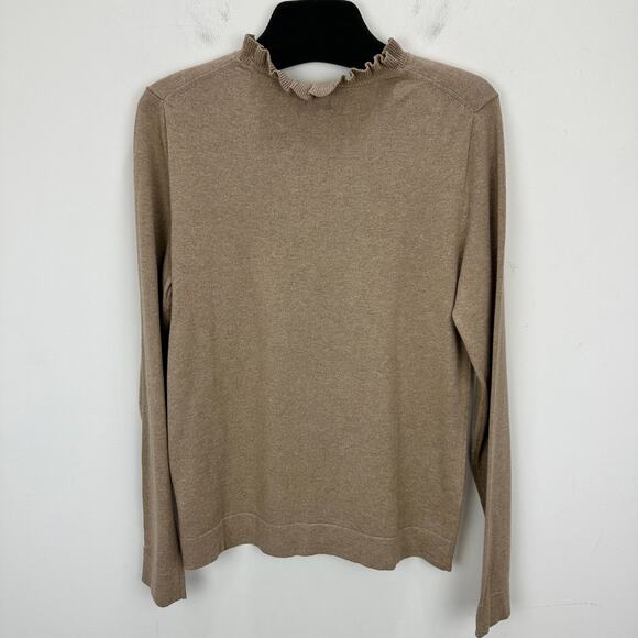 J.Crew Cotton Ruffleneck Sweater Classic Preppy Minimalist Beige Tan Medium NWT - Picture 10 of 11